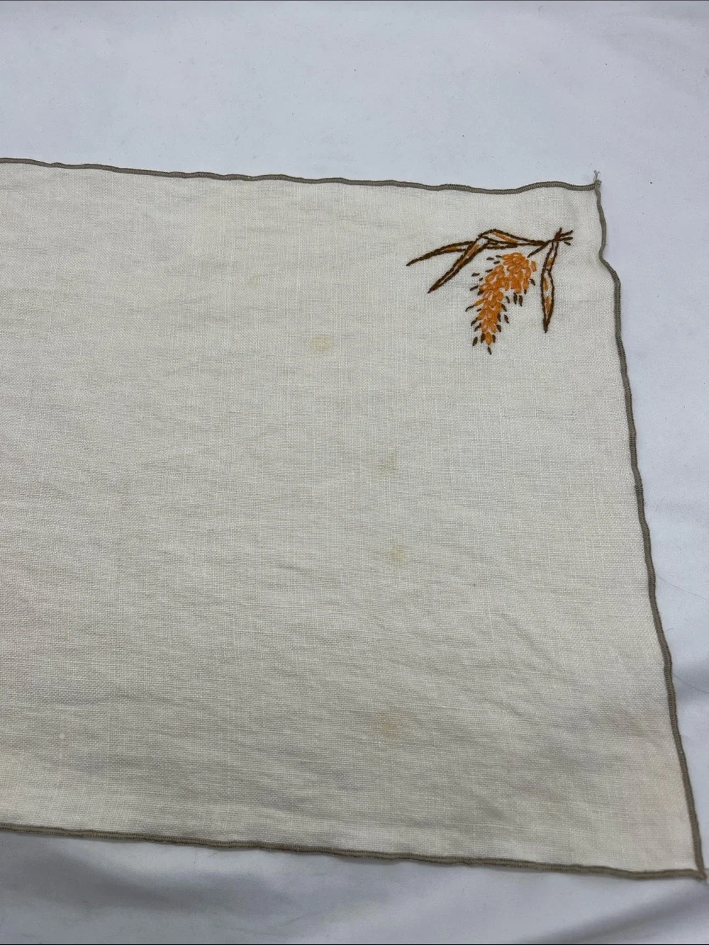 Vintage 1970s Homemade  Wheat Embroidered Set of 4 Napkins and 4 Placemats